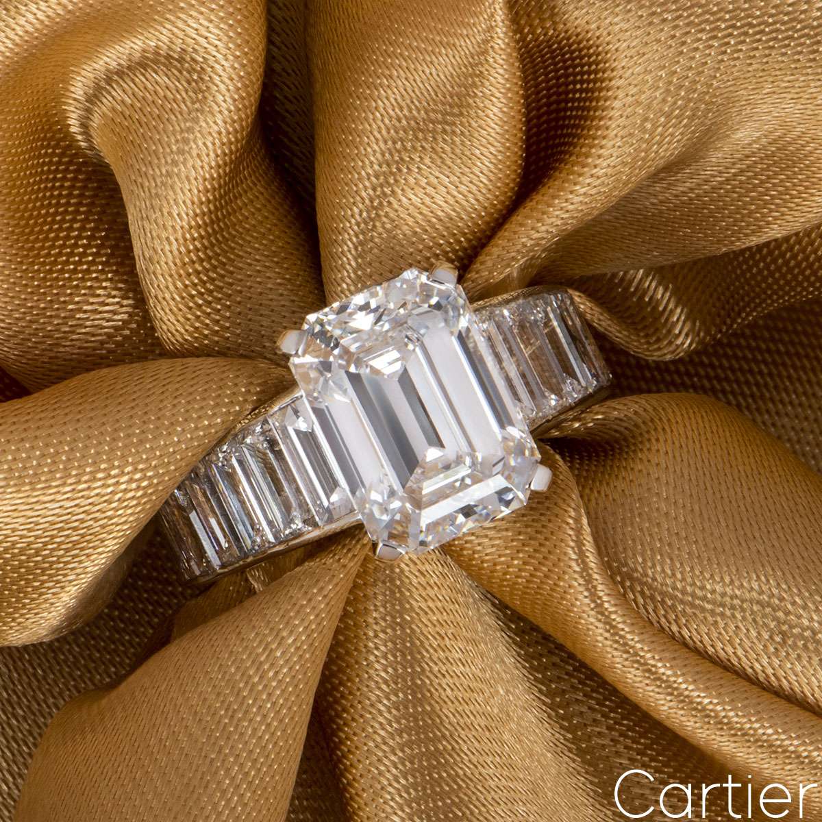 Cartier Platinum Emerald Cut Diamond 